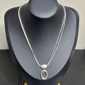 Crown Trifari Matte Pendant Double Layered Silver Tone Chain